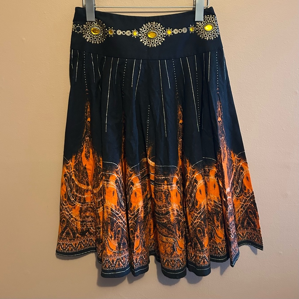 Marciano Black and Orange A-Line Skirt